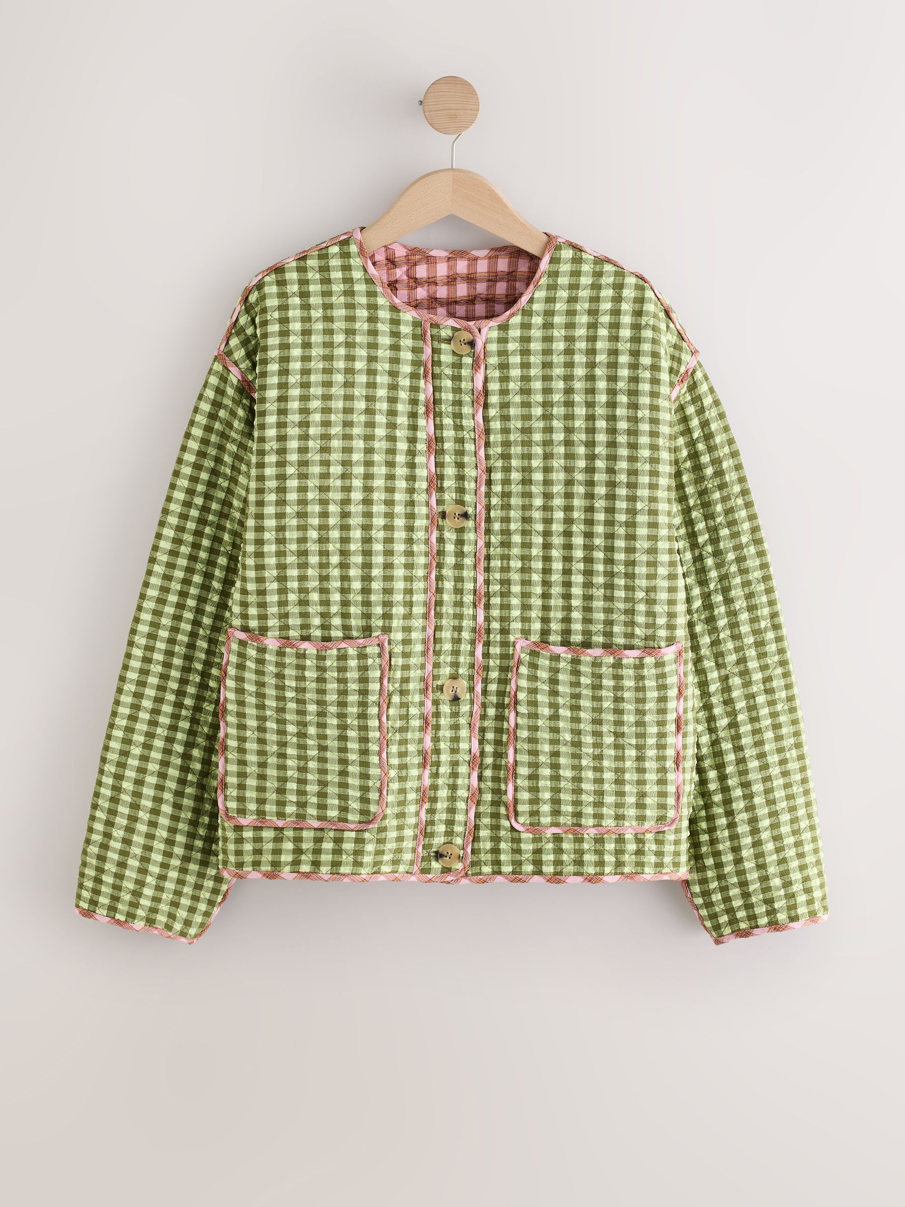 Buy Pink/Green Reversible Gingham Quilted Jacket from Next USA