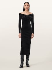 AllSaints Black Delta Velvet Dress - Image 1 of 8