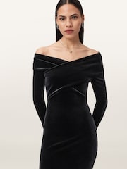 AllSaints Black Delta Velvet Dress - Image 2 of 8