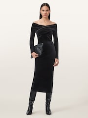 AllSaints Black Delta Velvet Dress - Image 3 of 8