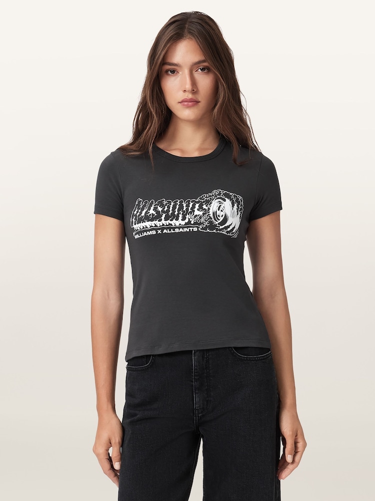 AllSaints Black Burnout Stevie T-Shirt - Image 1 of 6