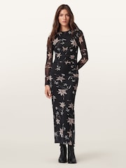 AllSaints Brown Caia Mesh Dress - Image 1 of 7