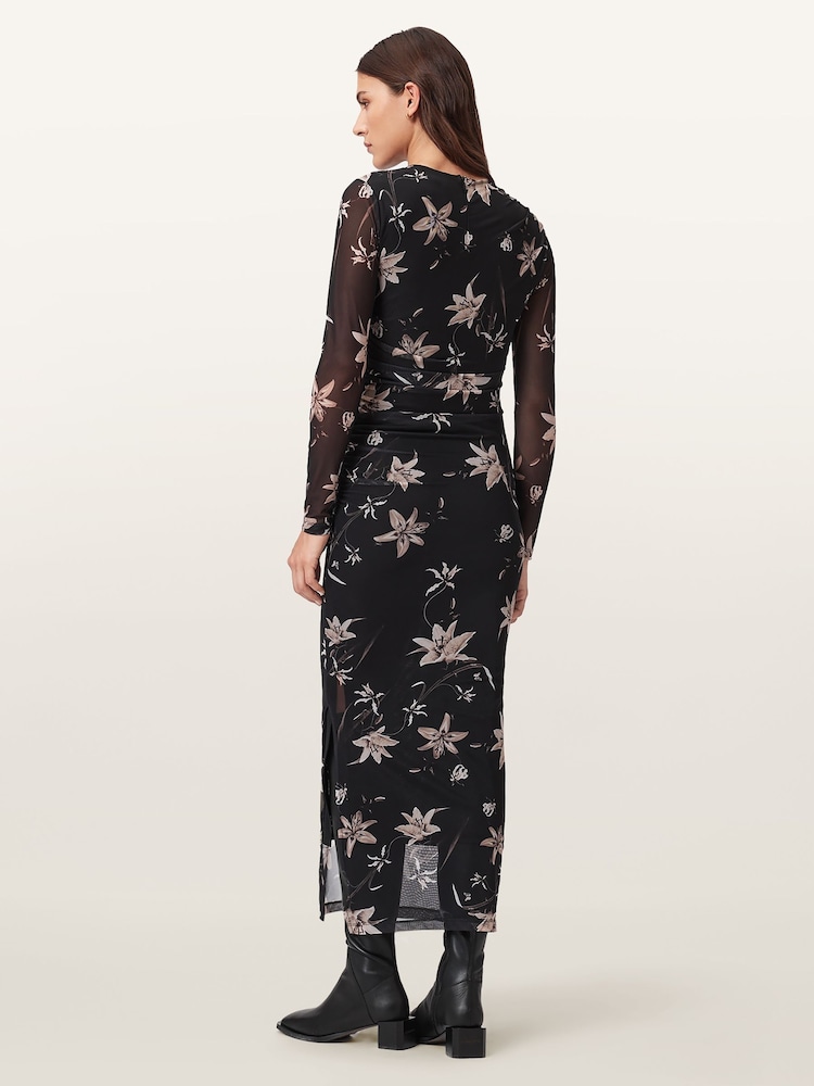 AllSaints Brown Caia Mesh Dress - Image 2 of 7