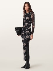 AllSaints Brown Caia Mesh Dress - Image 3 of 7