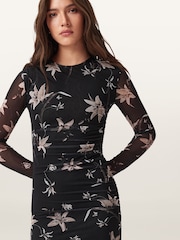 AllSaints Brown Caia Mesh Dress - Image 4 of 7