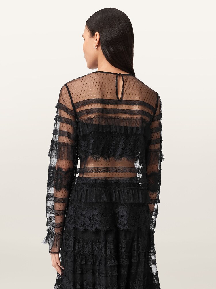AllSaints Black Arlea Tulle Top - Image 1 of 9