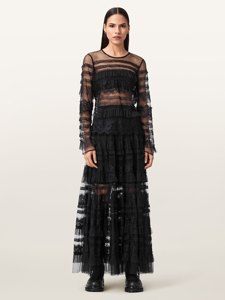 AllSaints Black Arlea Tulle Top - Image 2 of 9