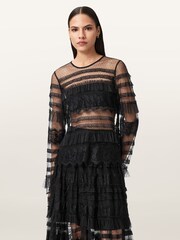 AllSaints Black Arlea Tulle Top - Image 3 of 9