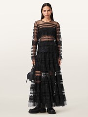 AllSaints Black Arlea Tulle Top - Image 5 of 9