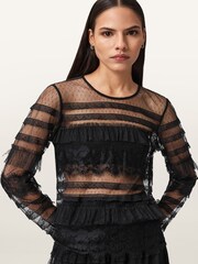 AllSaints Black Arlea Tulle Top - Image 7 of 9