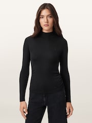 AllSaints Black Rina Long Sleeve Roll Neck T-Shirt - Image 1 of 7