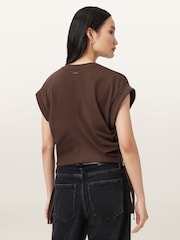 AllSaints Brown Mira Satin T-Shirt - Image 2 of 7