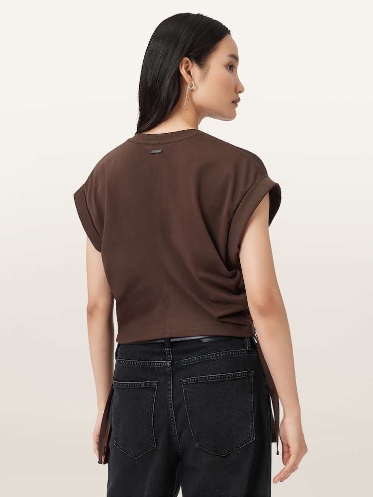 AllSaints Brown Mira Satin T-Shirt - Image 2 of 7