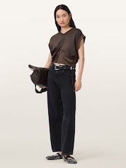 AllSaints Brown Mira Satin T-Shirt - Image 3 of 7