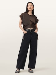 AllSaints Brown Mira Satin T-Shirt - Image 4 of 7