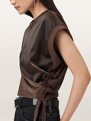 AllSaints Brown Mira Satin T-Shirt - Image 5 of 7