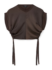 AllSaints Brown Mira Satin T-Shirt - Image 7 of 7