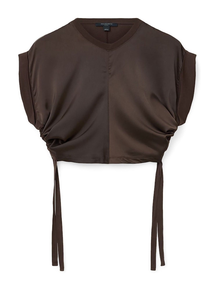 AllSaints Brown Mira Satin T-Shirt - Image 7 of 7