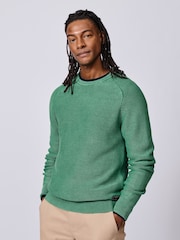 Aubin Green Saxilby Cotton Tuck Stitch Crew Neck Jumper - Image 1 of 4