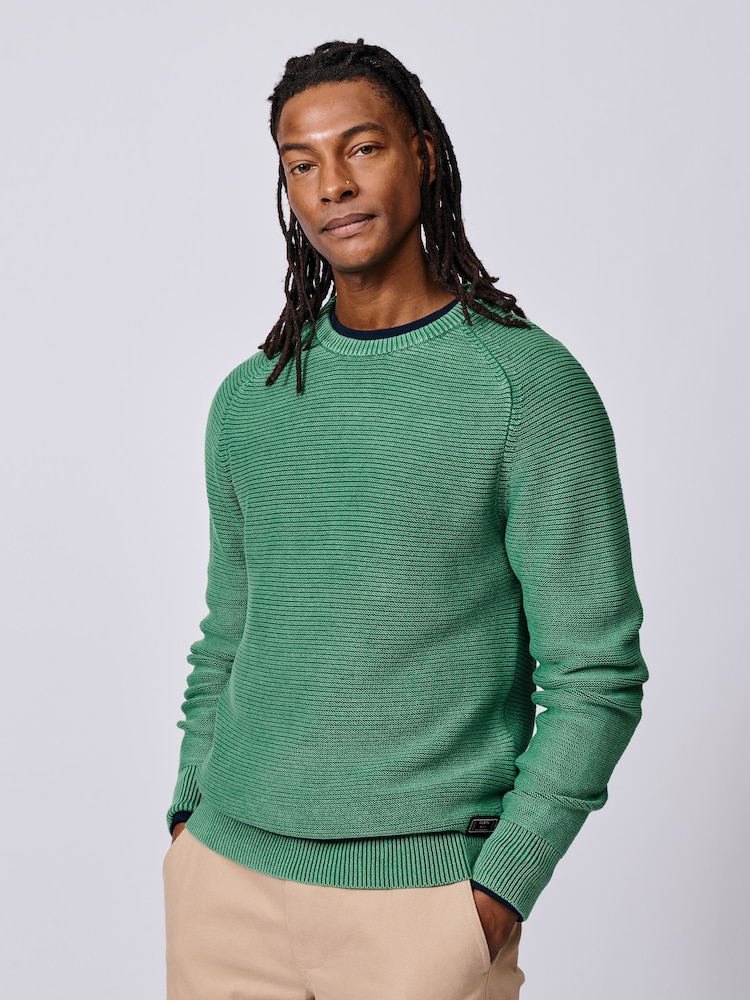 Aubin Green Saxilby Cotton Tuck Stitch Crew Neck Jumper - Image 1 of 4