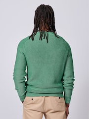 Aubin Green Saxilby Cotton Tuck Stitch Crew Neck Jumper - Image 2 of 4