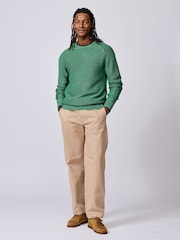 Aubin Green Saxilby Cotton Tuck Stitch Crew Neck Jumper - Image 3 of 4