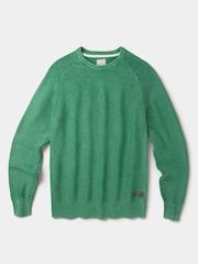 Aubin Green Saxilby Cotton Tuck Stitch Crew Neck Jumper - Image 4 of 4