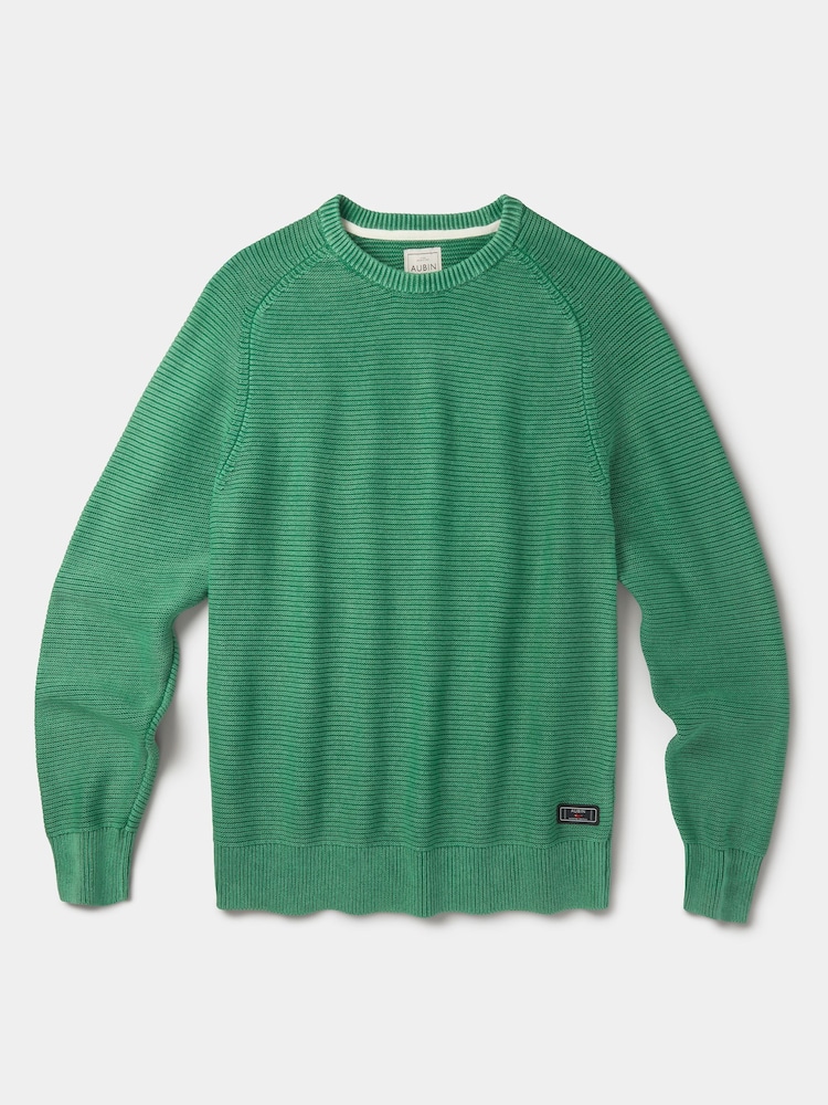 Aubin Green Saxilby Cotton Tuck Stitch Crew Neck Jumper - Image 4 of 4