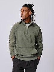 Aubin Green Castleton Slub Zip Neck Sweatshirt - Image 1 of 6