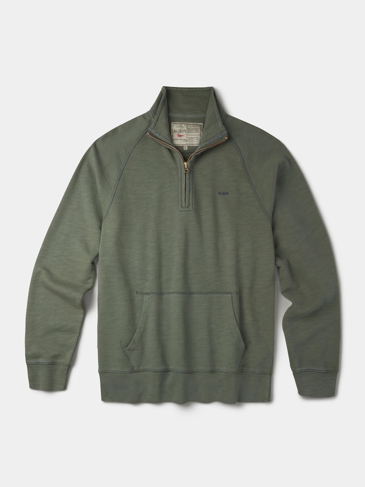 Aubin Green Castleton Slub Zip Neck Sweatshirt - Image 6 of 6