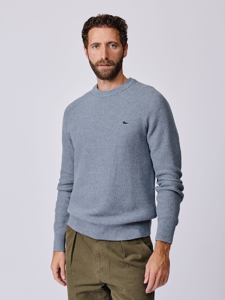Aubin Blue Norton Textured Crew Neck Jumper - Imaginea 1 din 6