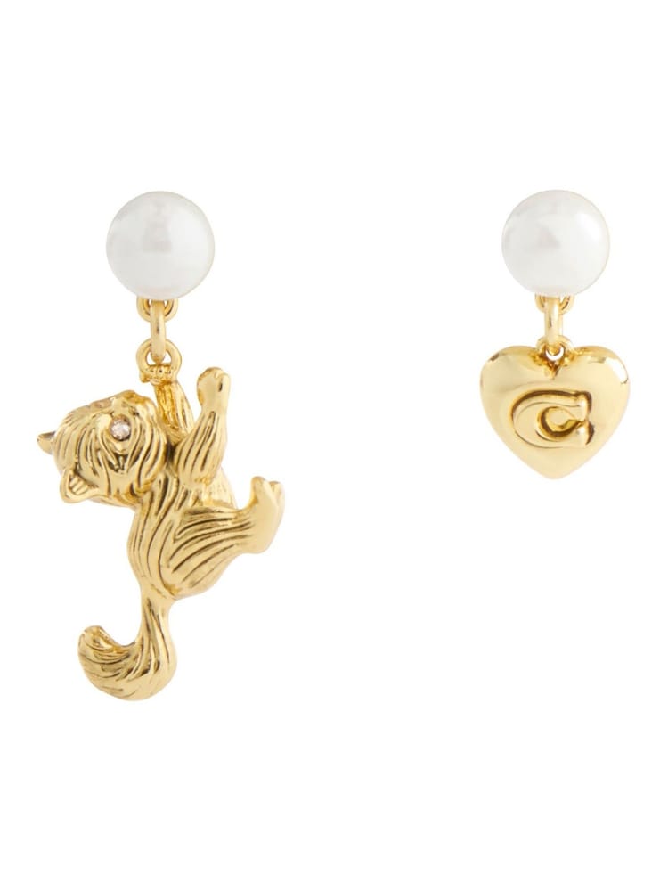 COACH Gold Tone Signature C Cat Pearl Earrings - Image 1 of 3 COACH Gold Tone Signature C Cat Pearl Earrings - Image 1 of 3