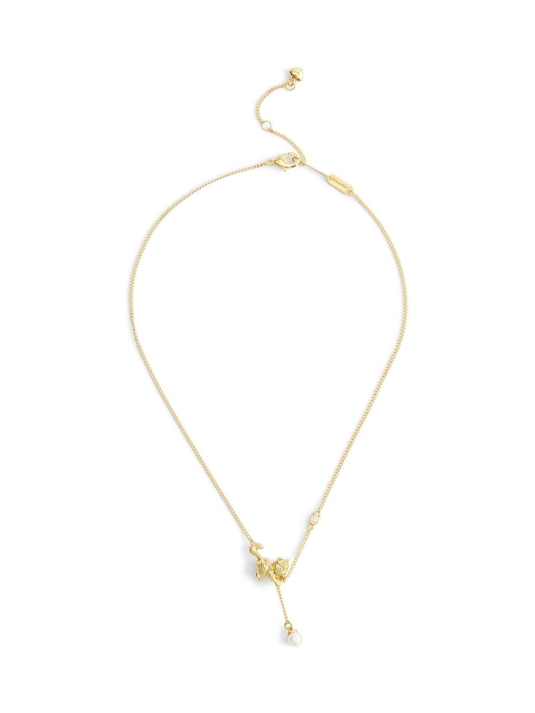 COACH Gold Tone Signature Cat Pearl Pendant Necklace - Image 1 of 4 COACH Gold Tone Signature Cat Pearl Pendant Necklace - Image 1 of 4