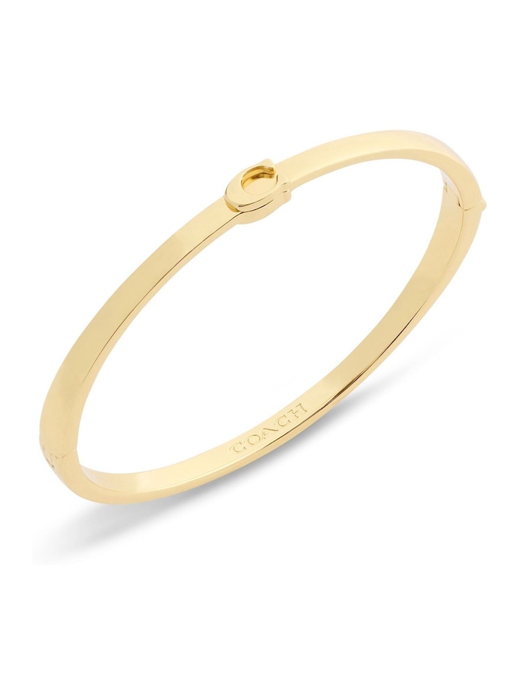 COACH Gold Tone Signature C Bangle Boxed Bracelet - Image 1 of 7 COACH Gold Tone Signature C Bangle Boxed Bracelet - Image 1 of 7