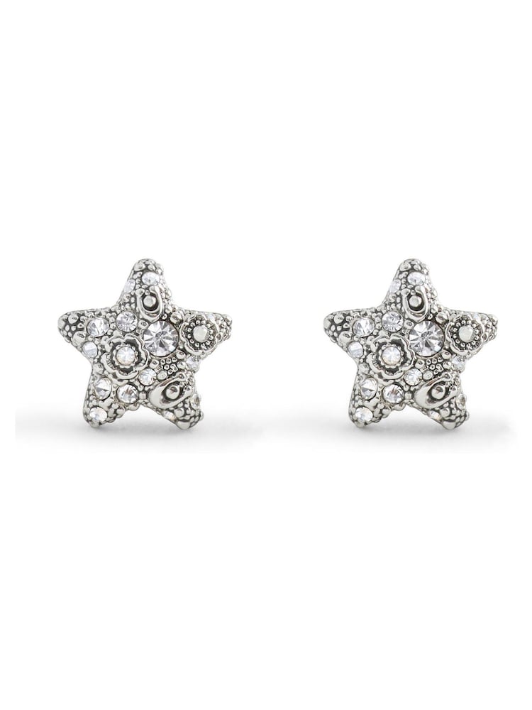 COACH Silver Tone Signature C Pavé Star Stud Boxed Earrings - Image 1 of 4