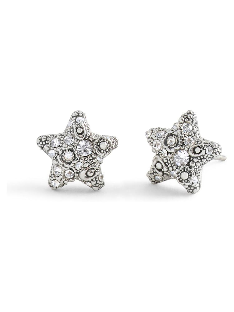 COACH Silver Tone Signature C Pavé Star Stud Boxed Earrings - Image 2 of 4