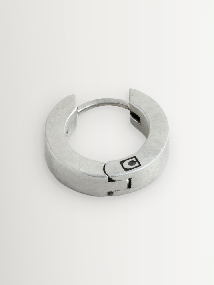 COACH Silver Tone Mens Signature Huggie Earrings - Image 1 of 1