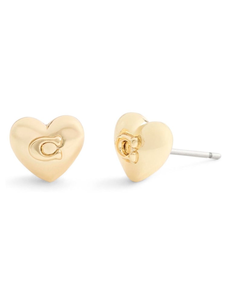 COACH Gold Signature C Heart Stud Earrings - Image 2 of 3 COACH Gold Signature C Heart Stud Earrings - Image 2 of 3