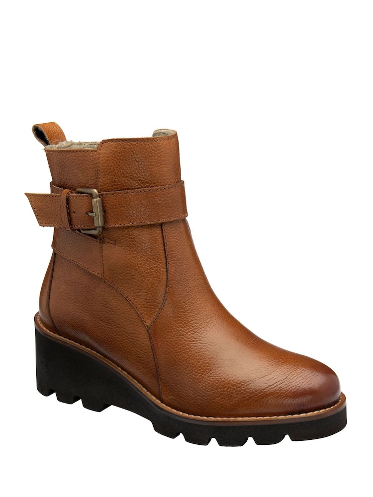 Lotus Brown Leather Wedge Ankle Boots - Image 1 of 4