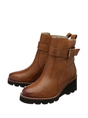 Lotus Brown Leather Wedge Ankle Boots - Image 2 of 4