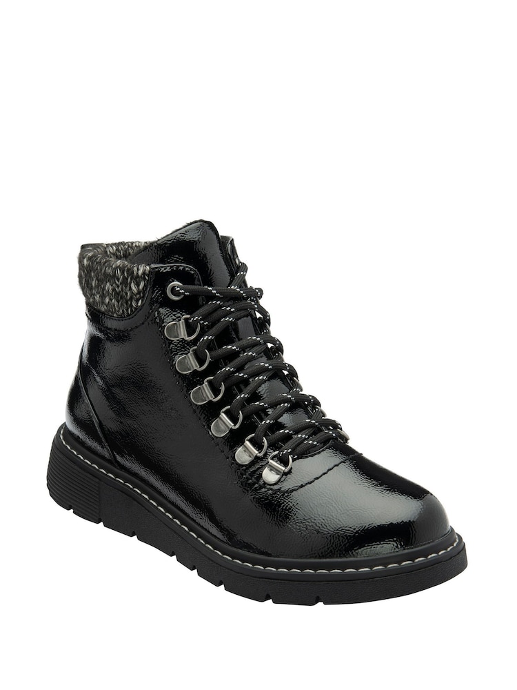Lotus Black Waterproof Patent Ankle Boots - Image 1 of 4