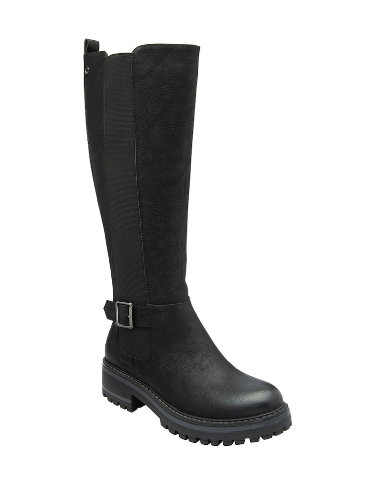 Lotus Black Block Heel Knee High Boots - Image 1 of 4