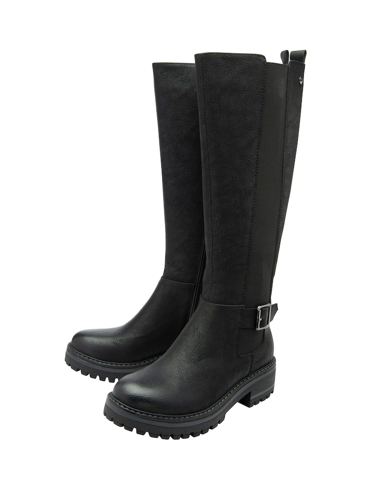 Lotus Black Block Heel Knee High Boots - Image 2 of 4
