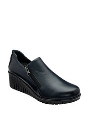 Lotus Blue Leather Wedge Shoes - Image 1 of 4