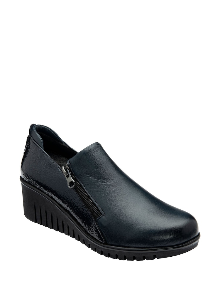Lotus Blue Leather Wedge Shoes - Image 1 of 4