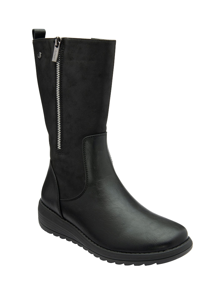 Lotus Black Flat Mid Calf Boots - Image 1 of 4