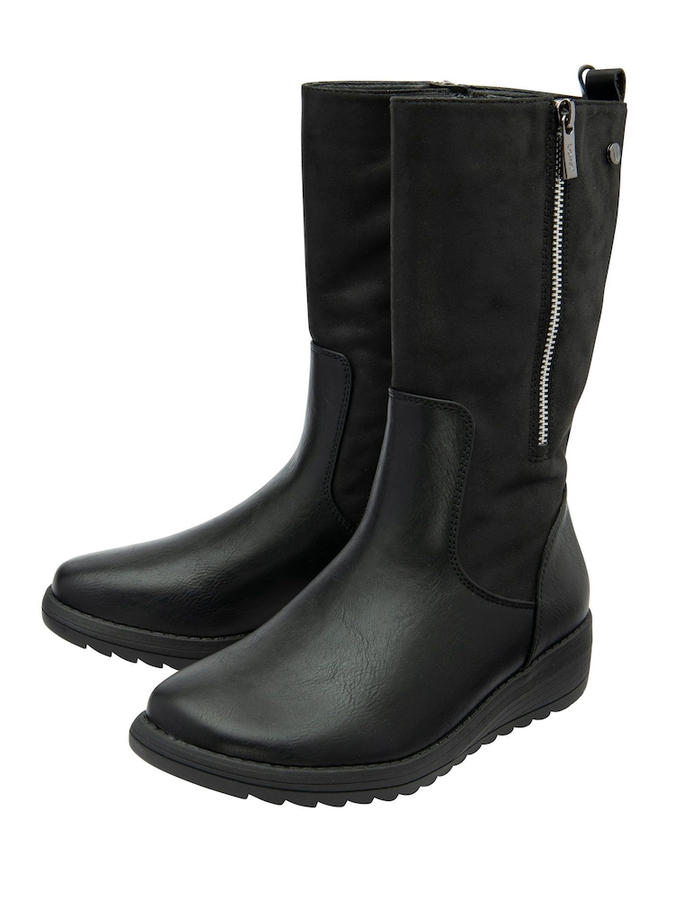 Lotus Black Flat Mid Calf Boots - Image 2 of 4