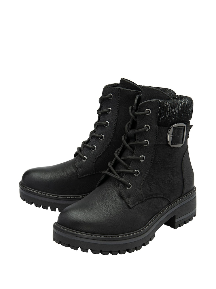 Lotus Black Lace-Up Ankle Boots - Image 2 of 4