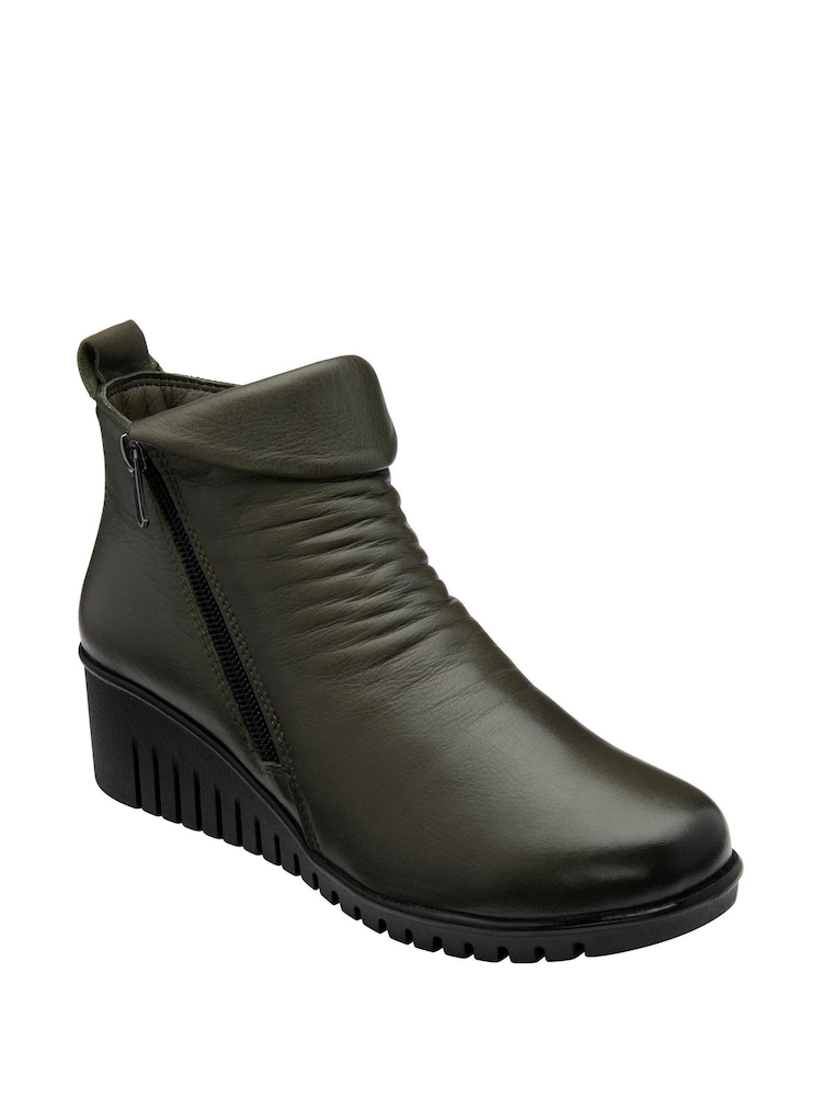 Lotus Green Leather Wedge Ankle Boots - Image 1 of 4 Lotus Green Leather Wedge Ankle Boots - Image 1 of 4