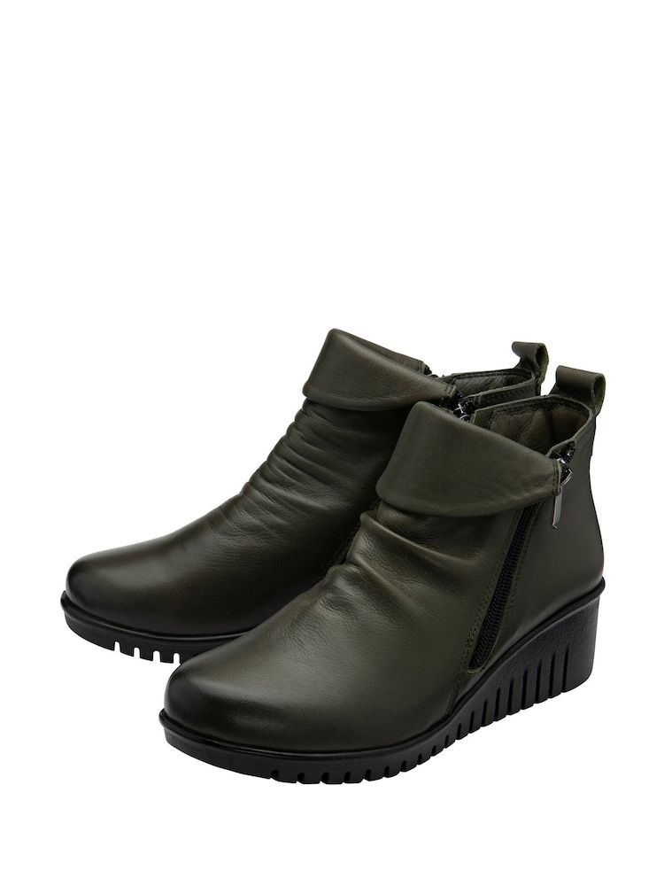 Lotus Green Leather Wedge Ankle Boots - Image 2 of 4 Lotus Green Leather Wedge Ankle Boots - Image 2 of 4